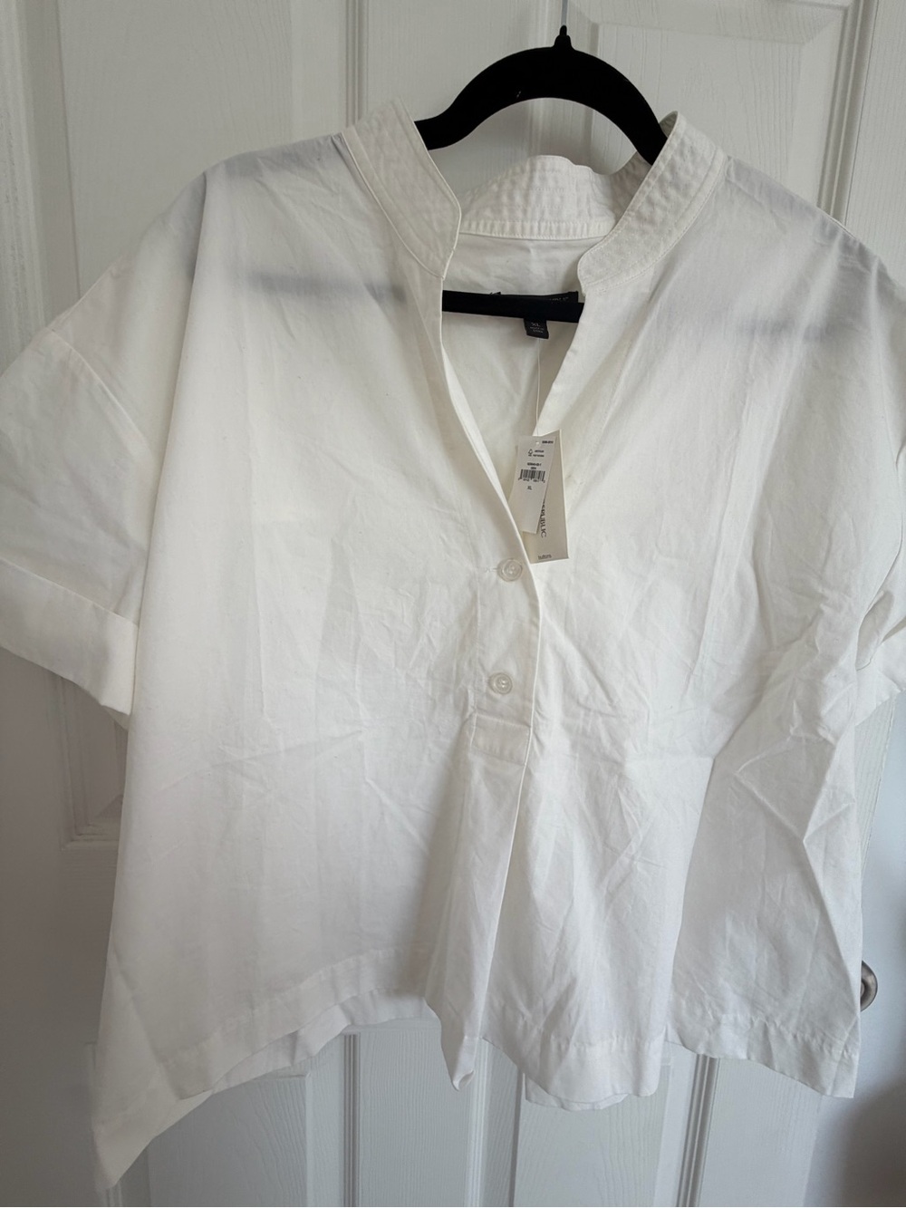 Banana Republic White Short-Sleeve Mandarin Collar Blouse